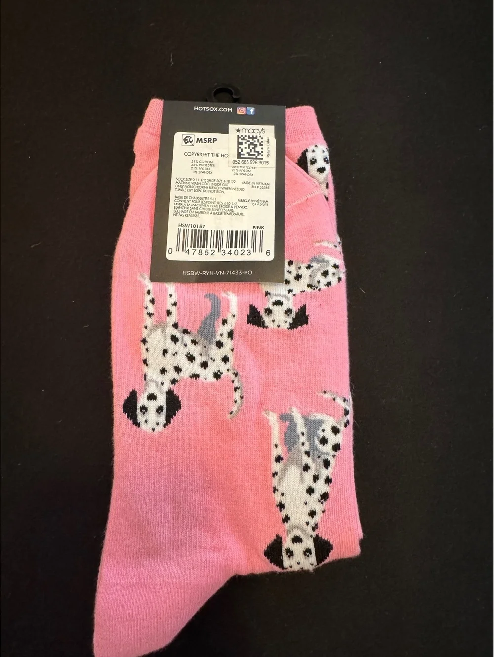 Hot Sox Women's Pink Dalmatian Dog Pattern Socks - Size 9-11